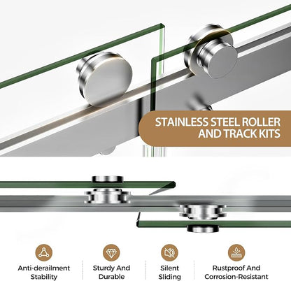 Frameless Stainless Steel Sliding Shower Door, 44-48" W x 76" H - 5/16" (8mm) Thick Tempered Glass Rust-Proof Glass Shower Door with Dual Tracks in Brushed Nickel