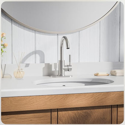 Phiestina Bathroom Sink Faucet,Single-Handle Bathroom Faucet with 4 Inch Deck Plate and Metal Drain, Fit for 1 or 3 Hole Installation, 360 Degree Rotation Spout, Brushed Nickel, WE08E-BN