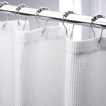AmazerBath White Shower Curtain 80 Inches Long, Waffle Shower Curtain 72x80 Inches, Long Shower Curtain Fabric, Heavy Duty 240GSM, Hotel Quality, Bathroom Curtain, Premium Polyester