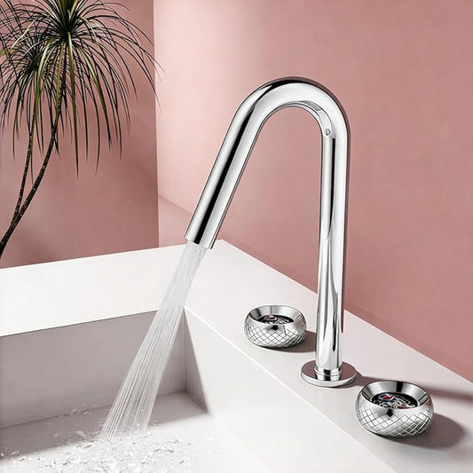 Wide Spread Bathroom Faucets for Sink 3 Hole Dual Mode 2 Knob Restroom Faucet Brass,Chrome Plated