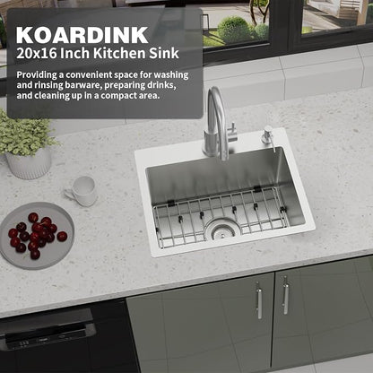 20x16In Drop In Kitchen And Bar Sink, Stainless Steel, Single Bowl | Modern Topmount Bar Sink, Come With Accessory, ideal for small kitchens, bars, prep stations, and utility areas.