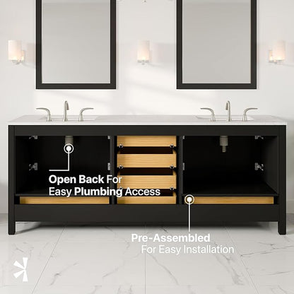 Eviva Aberdeen 84 in. Espresso Double Sink Bath Vanity with Carrara Quartz Top and Undermount Porcelain Sinks