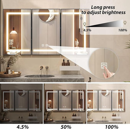 APRILSOUL 60x32 Inch Lighted Bathroom Medicine Cabinet with Mirror, Black Recessed or Surface Mount Medicine Cabinet Mirror with Storage and LED Lights, 3 Colors Temperature, Dimmable Light