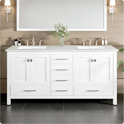 Eviva Aberdeen 72 in. White Double Sink Bath Vanity with Carrara Quartz Top and Undermount Porcelain Sinks