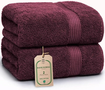 Luxe 2-Piece Bath Towel Set – Large Soft Cotton Towels, Absorbent, Durable & Skin-Friendly, Machine Washable, 27 x 54 in (Velvet Wine)