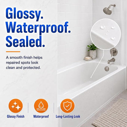 Tub Repair Kit White, Bathtub Repair Kit for Enamel, Fiberglass, Acrylic | For Chips, Cracks, Scratches, Holes & Rust on Porcelain, Patch & Repairs Cast Iron Tubs, Toilet, Sink, Shower Pan in Bathroom