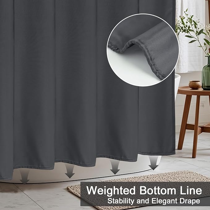 AooHome Fabric Shower Curtain 48 Width x 72 Height Inch, Solid Color Bath Curtain with Hooks for Hotel, Water Repellent, Dark Grey