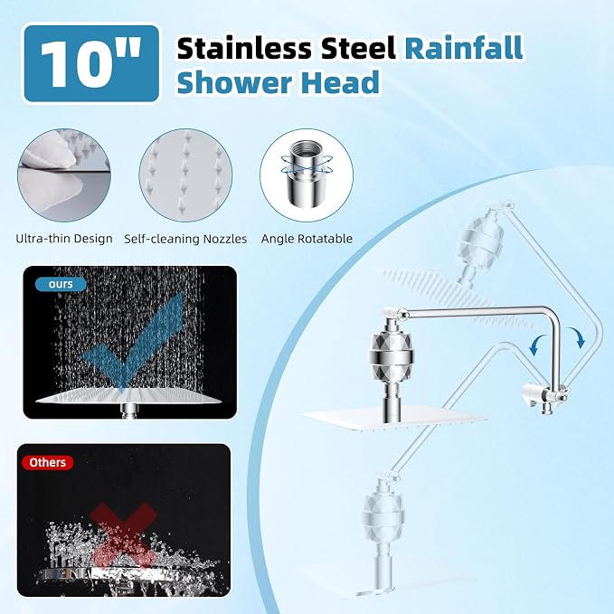10" Metal Filtered Shower Head with 10-Mode Handheld, Chrome | NSF/ANSI/CAN 372 Certified, High Pressure Showerhead Combo, 20 Stage Shower Filter, 11" Shower Arm, 71" Hose, Shower Holder