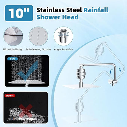 10" Metal Filtered Shower Head with 10-Mode Handheld, Chrome | NSF/ANSI/CAN 372 Certified, High Pressure Showerhead Combo, 20 Stage Shower Filter, 11" Shower Arm, 71" Hose, Shower Holder