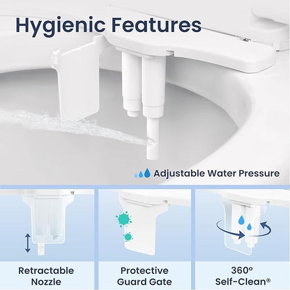 LUXE Bidet NEO 320 Plus - Warm Water, Dual Nozzle, Non-Electric Bidet Attachment for Toilet Seat, Patented Slide-In Install, 360° Self-Clean, EZ-Lift to Clean, Feminine & Rear Wash (Gold)