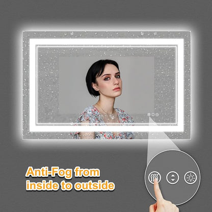 48x28 Inch LED Bathroom Mirror with Lights | Front and Backlit, 3 Colors, Dimmable, Memory, Anti Fog, Shatterproof, Horizontal/Vertical, Lighted Mirrors for Bathroom Wall