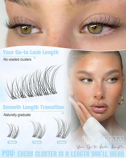 Wispy Lash Clusters Natural Eyelash Clusters Venus Short 10-12-14mm Cluster Eyelash Extensions Clear Band Clusters Lashes C Curl Individual Lashes Clusters DIY Lash Extensions Natural Look