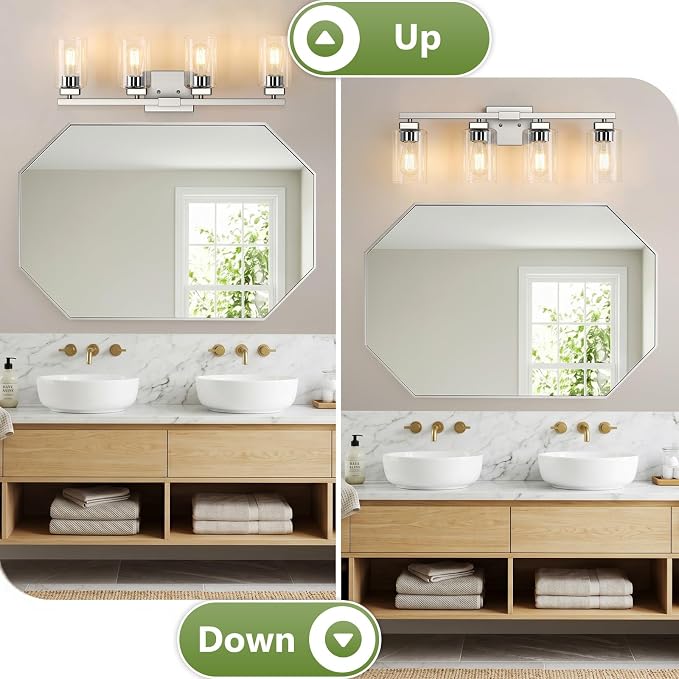 27” Bathroom Light Fixtures,4-Light Vanity Light Brushed Nickel | Square Clear Glass & Durable Metal, Quick & Easy Installation, Standard E26 Socket, Bright Bathroom Lighting