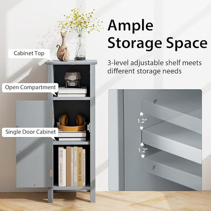 Tangkula Bathroom Floor Cabinet, Freestanding Narrow Storage Cabinet with Anti-Tipping Device, 3-Height Adjustable Shelf, for Bathroom Home Office, 12 x 12 x 31.5 Inches (Grey)