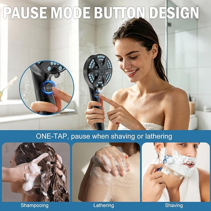 9 Settings Filtered Shower head with Handheld with Power Wash | Hard Water Softener,Remove Chlorine Power Wash for Tub&Tile,ON/OFF Button,6ft Hose&Bracket,Filtered Shower Head, Matte Black