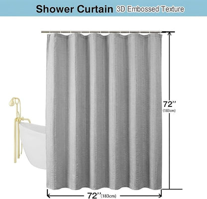 Aiyufeng Moga Light Gray Fabric Shower Curtains for Bathroom - Hotel Spa Polyester Cloth Bath Curtain with 12 Holes, 72x72, Machine Washable, Light Gray