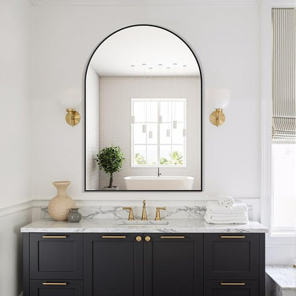 Arched Bathroom Mirror, 28"x40", Black | Wall Mounted, Vanity Mirror, For Bedroom, Living Room and Entryway