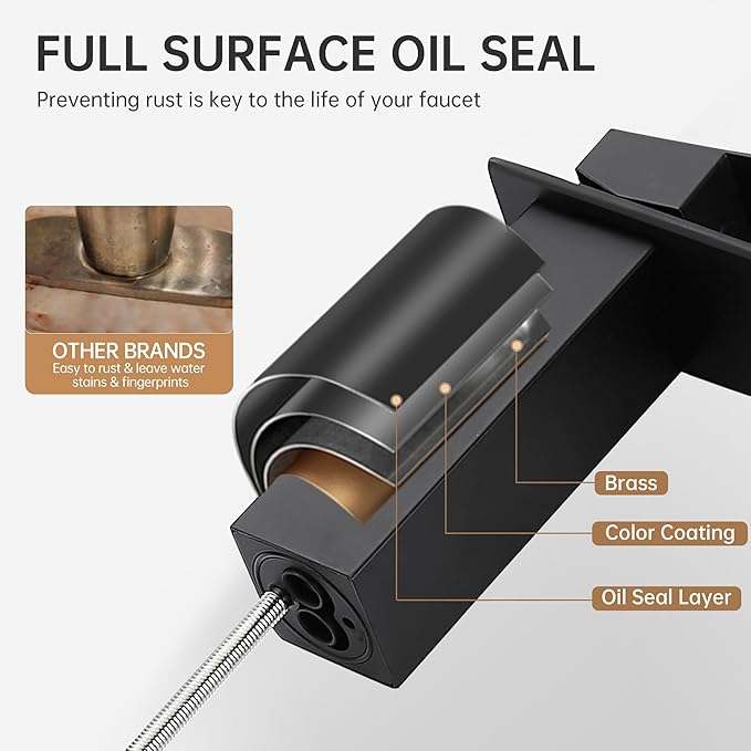 Fransiton Tall Vessel Sink Faucet Matte Black Faucet for Bathroom Sink Tall Waterfall Bathroom Faucet Single Handle 1 or 3 Hole Wash with Pop-up Drain
