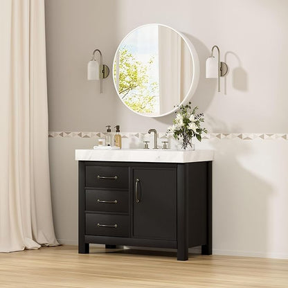 28 x 28 Inch Round Medicine Cabinet with Mirror,White Circular Bathroom Cabinet Wall Mounted,Metal Framed Mirror Medicine Cabinet with Adjustable Shelves for Bathroom Vanity