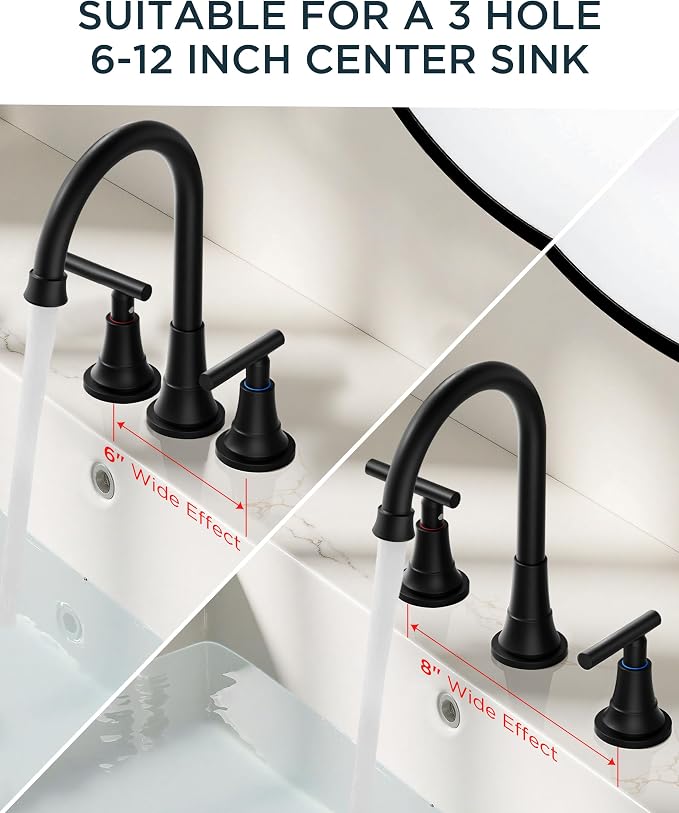 FORIOUS 8Inch Widespread Brushed Nickel and Black Bathroom Faucet 3 Holes | FORIOUS Black and Brushed Nickel Bathroom Sink Faucet 3 Hole, 2 Handle Spread Sink Faucet Bathroom 3 Hole, Bath Renovation