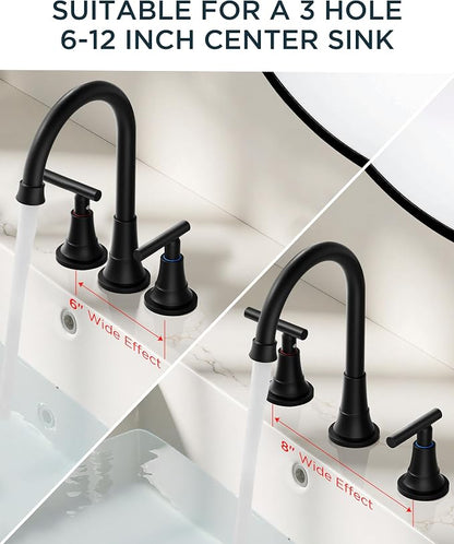 FORIOUS 8Inch Widespread Brushed Nickel and Black Bathroom Faucet 3 Holes | FORIOUS Black and Brushed Nickel Bathroom Sink Faucet 3 Hole, 2 Handle Spread Sink Faucet Bathroom 3 Hole, Bath Renovation