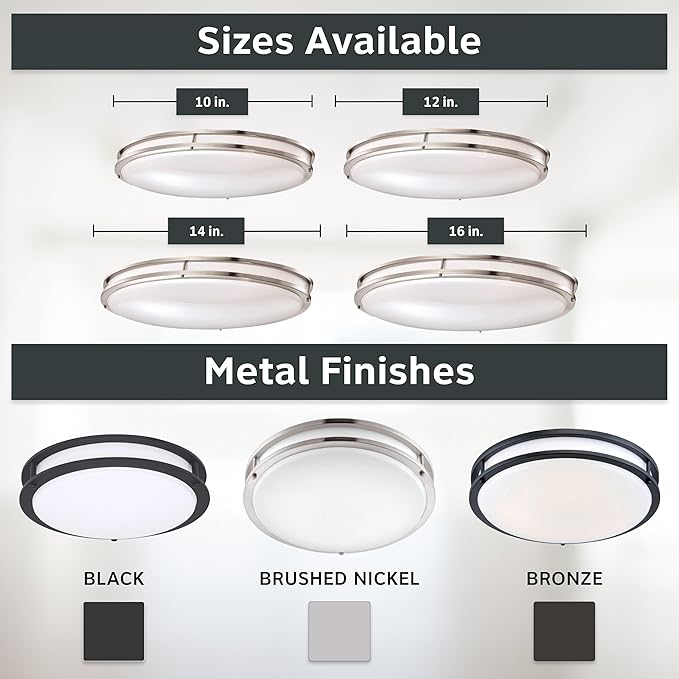 Designers Fountain Flush Mount Ceiling Light, 12 Inch Round LED DC Lighting Fixture Kitchen, Bedroom, Bathroom, Hallway, Dimmable, 1200 Lumens, 3000K/4000K/5000K, Brushed Nickel, EV1412C3C-35