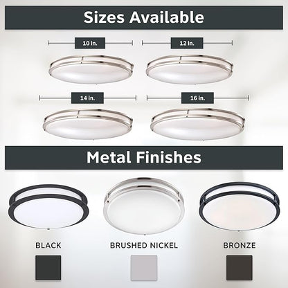 Designers Fountain Flush Mount Ceiling Light, 12 Inch Round LED DC Lighting Fixture Kitchen, Bedroom, Bathroom, Hallway, Dimmable, 1200 Lumens, 3000K/4000K/5000K, Brushed Nickel, EV1412C3C-35