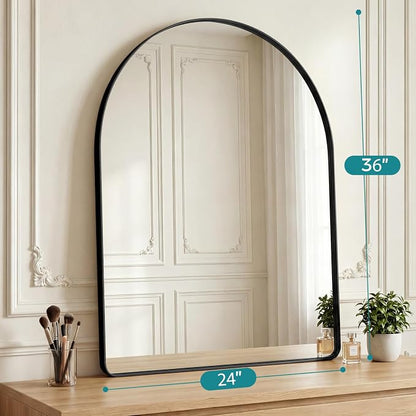 OLIXIS 36x24 Inch Arched Bathroom Wall Mirror, Rounded Rectangle, Black | Modern Wall Mount Vanity Mirror for Over Sink with Matte Metal Deep Framed, for Home Decor, Living Room