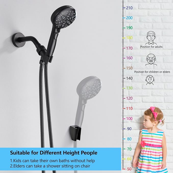 Shower Head with Handheld, 9-Setting High Pressure Shower head with handhelds, Built-in Handheld Power Spray, 79in Extra Long Stainless Steel Hose & Shower Head Holder (Matte Black)