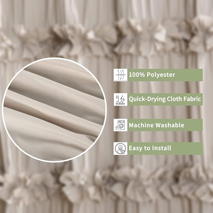Homechoice Decor Camel Ruffle Shower Curtain, Vintage Handcrafted Bow Tie Bath Curtain for Master Bathroom, Ruched Microfiber Bathroom Curtain with 12 Buttonholes, 72" W x 84" H (LQ-10) | Vintage Handcrafted Bow Tie Bath Curtain for Master Bathroom, Ru...