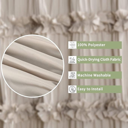 Homechoice Decor Camel Ruffle Shower Curtain, Vintage Handcrafted Bow Tie Bath Curtain for Master Bathroom, Ruched Microfiber Bathroom Curtain with 12 Buttonholes, 72" W x 84" H (LQ-10) | Vintage Handcrafted Bow Tie Bath Curtain for Master Bathroom, Ru...
