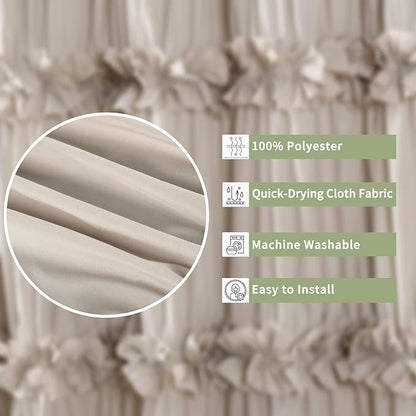 Homechoice Decor Camel Ruffle Shower Curtain 72" W x 72" H | Vintage Handcrafted Bow Tie Bath Curtain for Master Bathroom, Ruched Microfiber Bathroom Curtain with 12 Buttonholes (LQ-10)