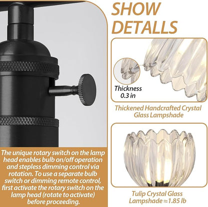 Matte Black 2 Light Bathroom Vanity Light,14.9in Modern Bathroom Lighting Fixtures Over Mirror with Clear Crystal Glass Shade,Vintage Vanity Lights for Bathroom Living Room Bedroom（not include bulbs)