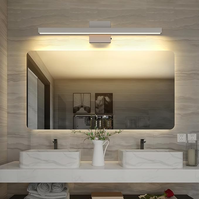 Brushed Nickel Bathroom Vanity Light 5CCT Dimmable Bathroom Light Bar | Modern Vanity Lights Fixtures Over Mirror 24.4 Inch 24W Wall Light