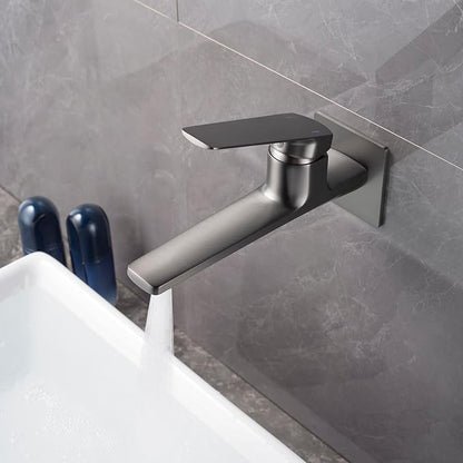 Modern Wall Mount Bathroom Faucet – Brushed Gunmetal Gray,Solid Brass Single Handle with Flip Aerator (2 Flow Modes), Rough-in Valve for Concealed Installation