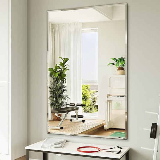 Big Frameless Beveled Bathroom Wall Mirror, 55"x36" Bathroom Wall Mirror for Over Sink, Large Vantiy Mirrors for Living Room, Entryway, Bedroom, Hangs Horizontally or Vertically