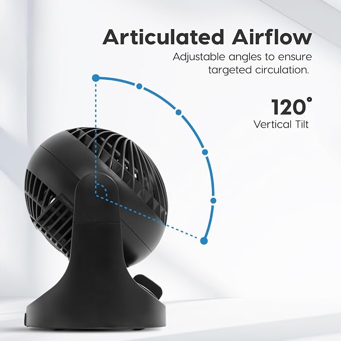 IRIS USA WOOZOO Mini Desk Fan, Dorm Bedside Office, Quiet, 112° Tilt, Black | 32ft Max Air Distance, 108ft² Coverage, 112° Adjustable Vertical Tilt, 27db