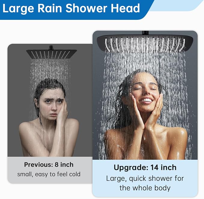 G-Promise 14 Inch All Metal Rain Shower Head with Extension Arm | Built to Last, Rust Resistant, Easy to Install, Adjustable, Full Body Coverage Large Rainfall Shower Head, Daily SPA
