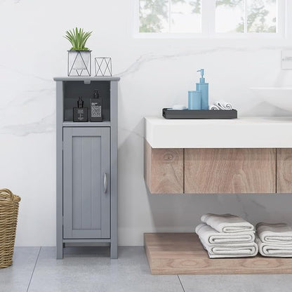 Giantex Narrow Bathroom Storage Cabinet with Open Compartment (Grey) | Freestanding Small Storage Organizer with Adjustable Shelf, Anti-toppling Device, Corner Unit for Living Room