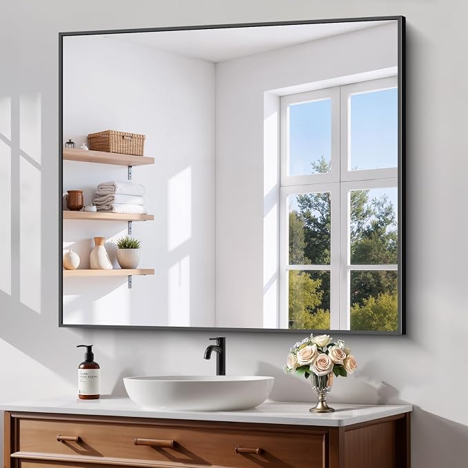Koonmi Black Bathroom Mirror for Over Sink,Metal Framed 36"x40" Wall Mirror