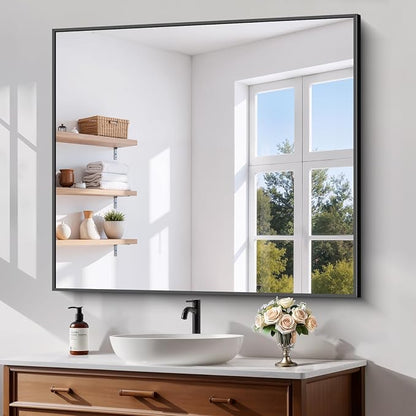 Koonmi Black Bathroom Mirror for Over Sink,Metal Framed 36"x40" Wall Mirror
