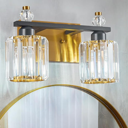 Bathroom Vanity Lights 2-Light Black Gold Modern Crystal Vanity Light Fixtures Over Mirror Crystal Bathroom Vanity Lighting Fixtures