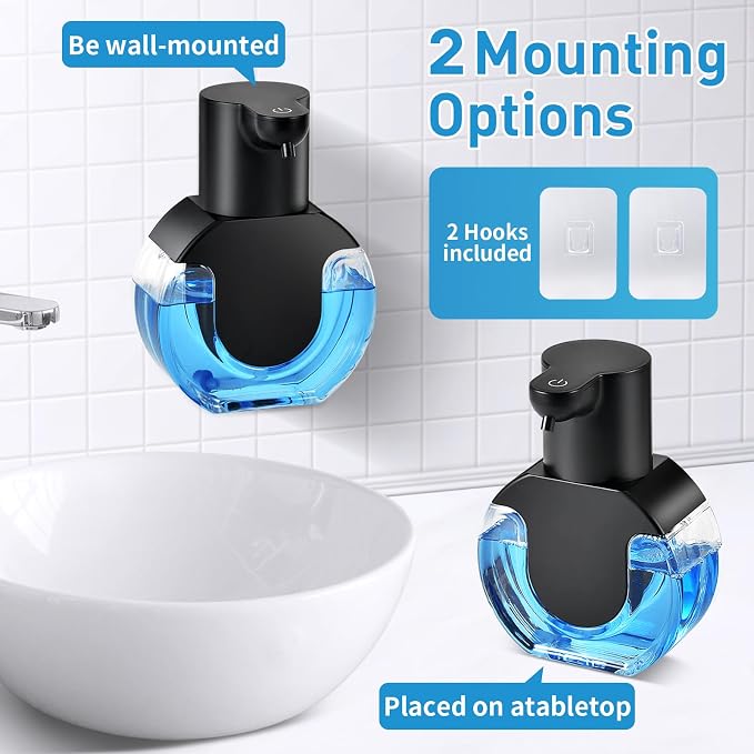 Automatic Foaming Soap Dispenser, 15oz/420ml Smart Hand Soap Dispensers, Touchless Wall Mount with 4-Level Adjustable, Rechargeable Foaming Hand Soap Dispenser for Bathroom Kitchen Office - Black-1