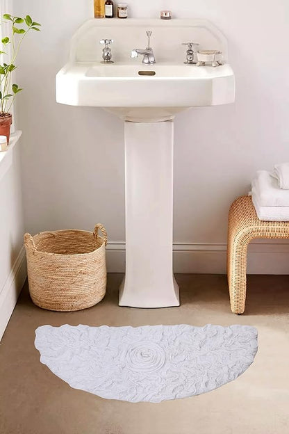 Home Weavers Bell Flower Collection 100% Cotton Tufted Bath Rugs, Extra Soft and Absorbent Bath Rugs, Non-Slip Bath Mats, Machine Washable, Bath Mats for Bathroom Floor, 17"x30" Slice Rug, White