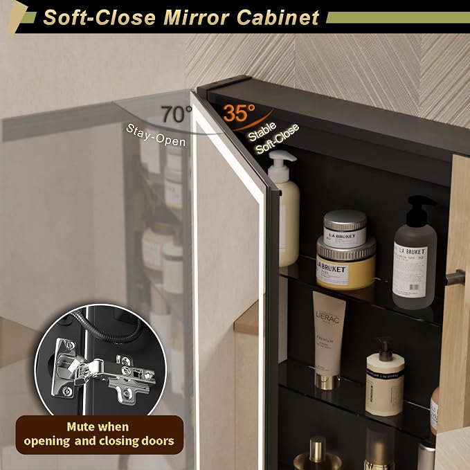 30*28 inch Two-door Aluminum LED Lighted Bathroom Medicine Mirror Cabinet | Light Adjustable, Sockets & USBs inside, Anti-Fog, Easy to Install