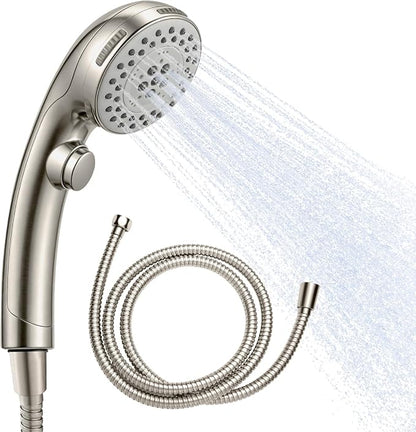 OFFO Shower Head with Hose, 5 Mode Handheld Shower Head with On Off Switch for Water Saving, High Flow Powerful Boosting Showerheads with 60" Stainless Steel Hose, Brushed Nickel