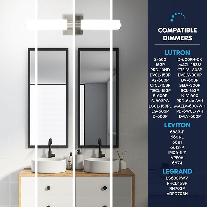 LUXRITE LED Bathroom Vanity Light Fixtures 24 Inch Brushed Nickel 5 CCT 2700K-5000K Selectable Over Mirror Vanity Lights Modern Wall Light Bar 24W 1700 Lumens CRI 90 Dimmable Damp Rated ETL Listed
