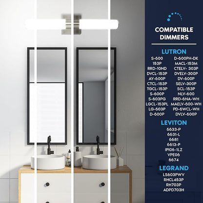 LUXRITE LED Bathroom Vanity Light Fixtures 24 Inch Brushed Nickel 5 CCT 2700K-5000K Selectable Over Mirror Vanity Lights Modern Wall Light Bar 24W 1700 Lumens CRI 90 Dimmable Damp Rated ETL Listed