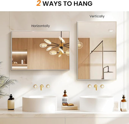 Bathroom Vanity Mirror for Wall, 20"x30" Bathroom Mirror for Over Sink | HD Shatterproof Glass, Rectangular Metal Frame, Horizontally or Vertically, Mirror for Bathroom, Living Room, Entryway,Silver