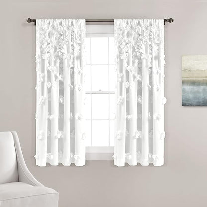 Lush Decor Riley Light Filtering Window Curtain Panel, Single 54" W x 63" L, White - Cute White Curtains for Bedroom - Bow Decor - Coquette Curtains for Windows